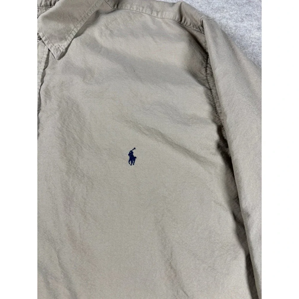 Polo Ralph Lauren Mens 3XLT Tan Khaki Cotton Button Down Shirt Long Sleeve Pony